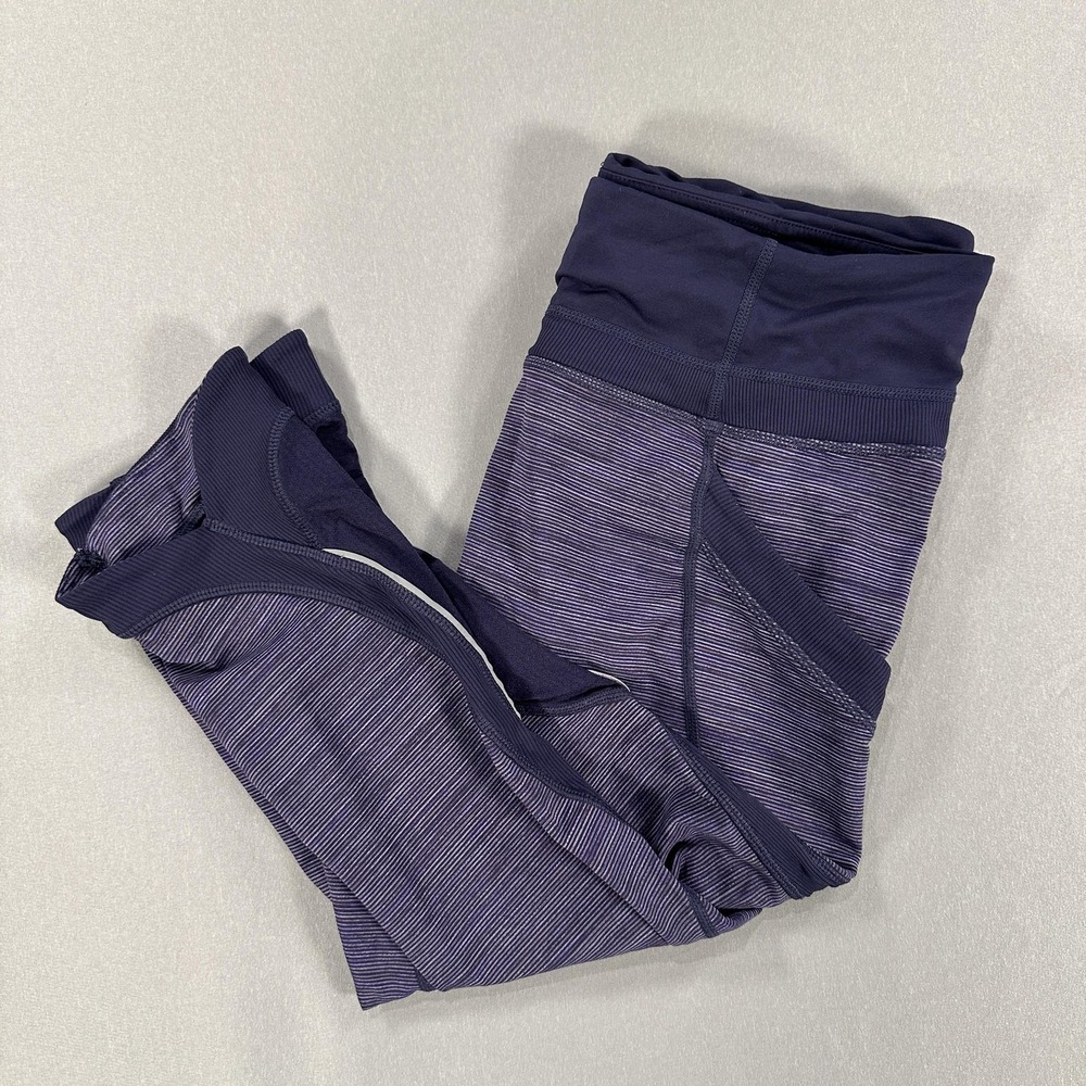 Lululemon Leggings Womens 10 Purple Striped Crop Capri Running Athletic